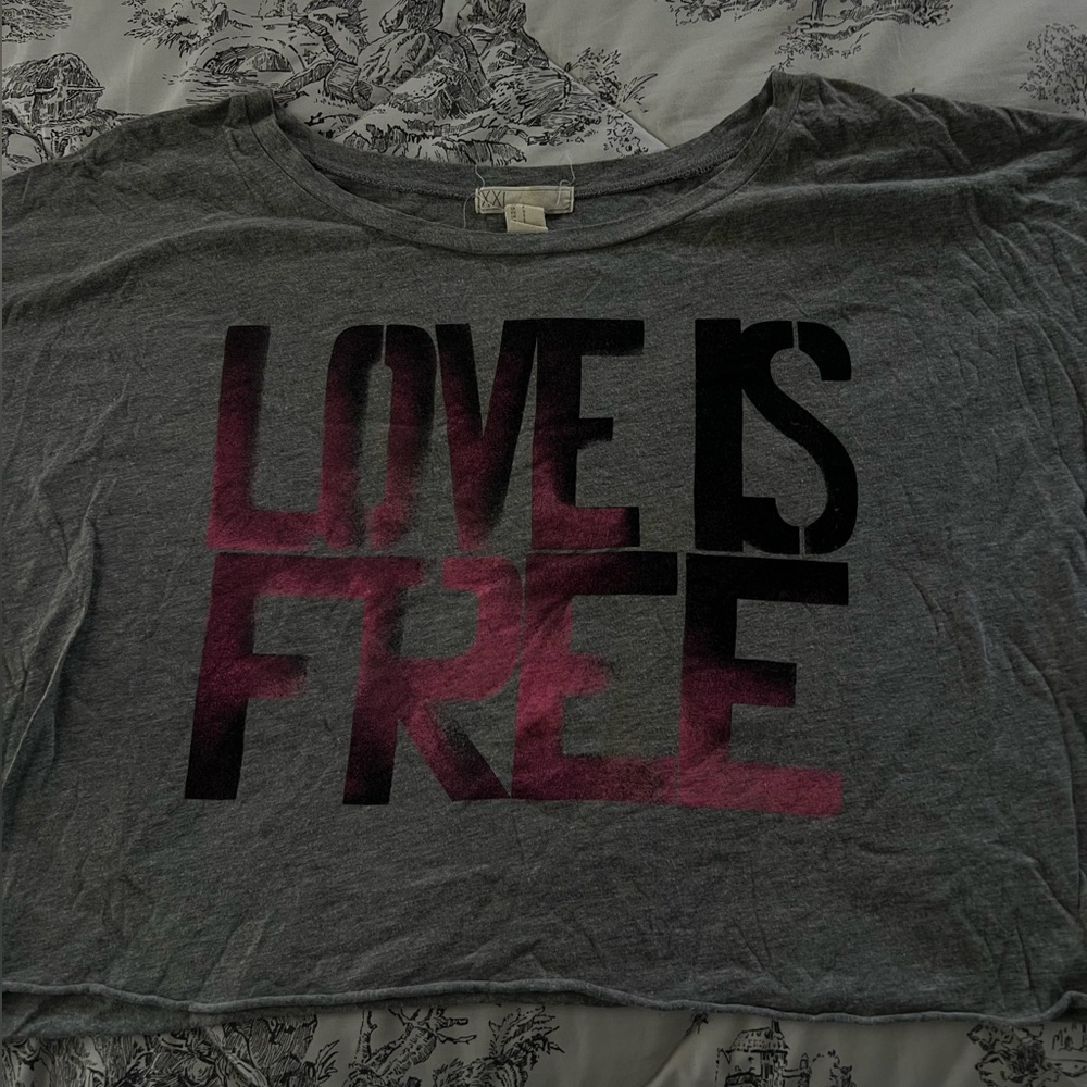 Forever 21 Grey “Love is Free” Cropped Top